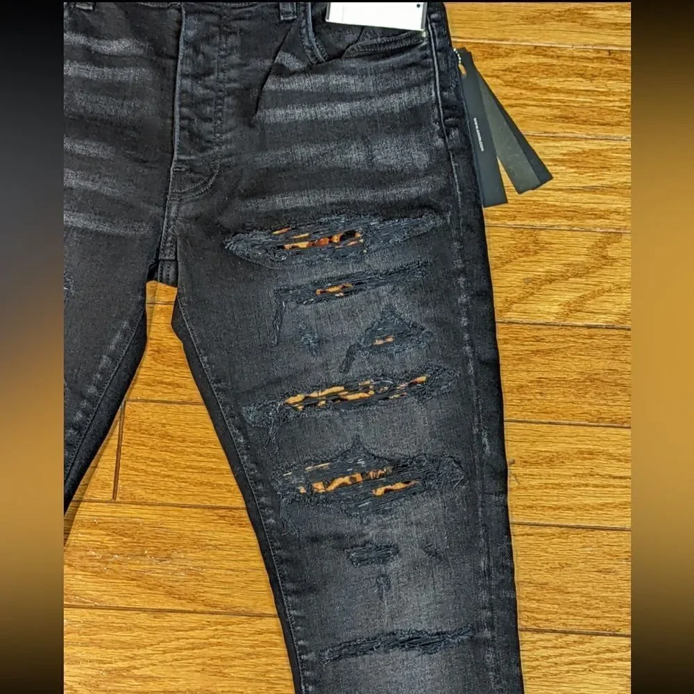 AMIRI Leopard Thrasher Ripped Skinny Jeans, sz 30 Aged Black - Picture 5 of 7